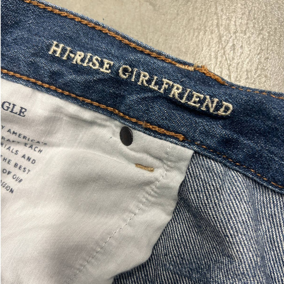 American Eagle Hi Rise Girlfriend Jeans Womens 20L Blue Distressed Frayed Hem - Picture 9 of 10